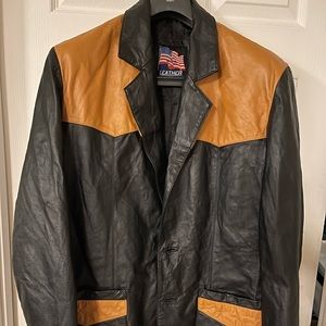USA leather jacket, men’s L,  real leather, black and tan